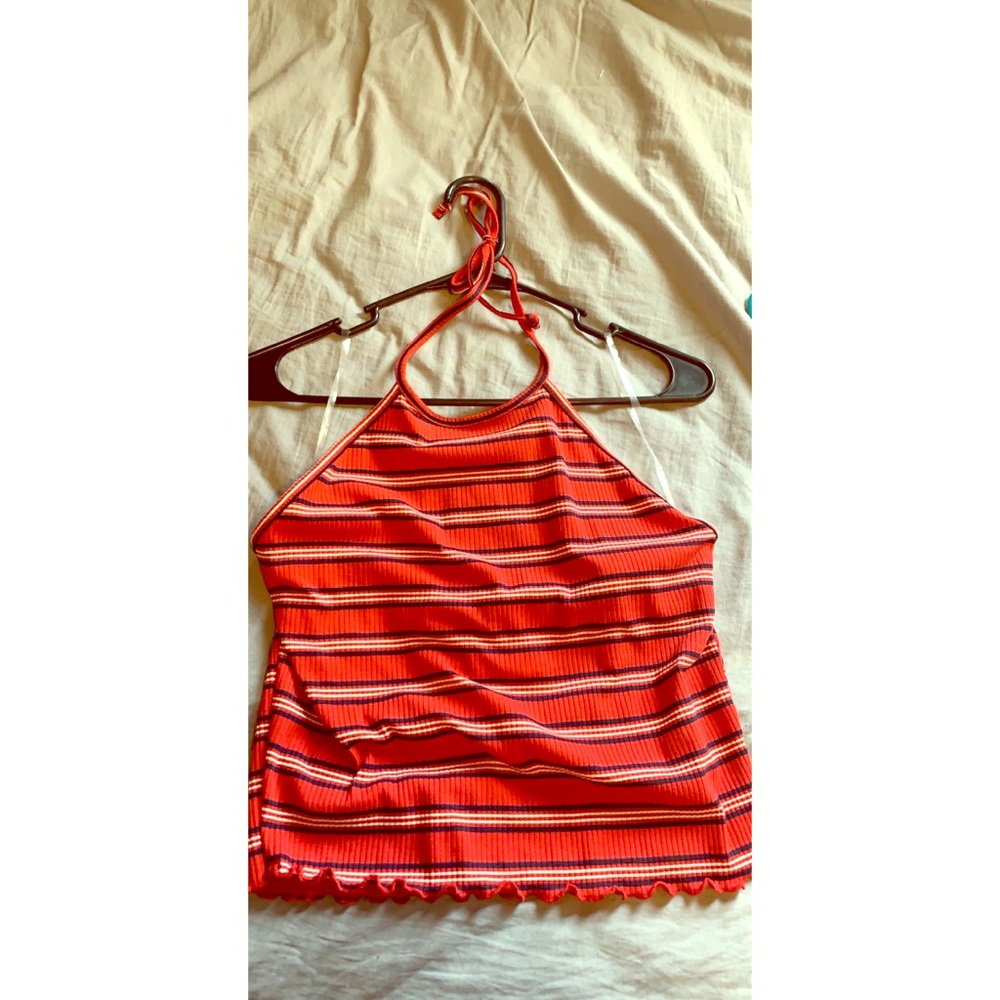 Cute red low back neck tie top